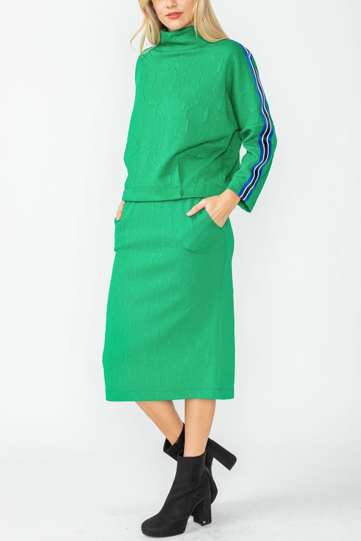 Plus Size Green Side Pocket Special Tape Pencil Skirt