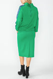 Plus Size Green Shoulder Special Tape High-Stand Collar Top
