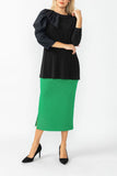 Green Side Pocket Special Tape Pencil Skirt