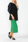 Green Side Pocket Special Tape Pencil Skirt