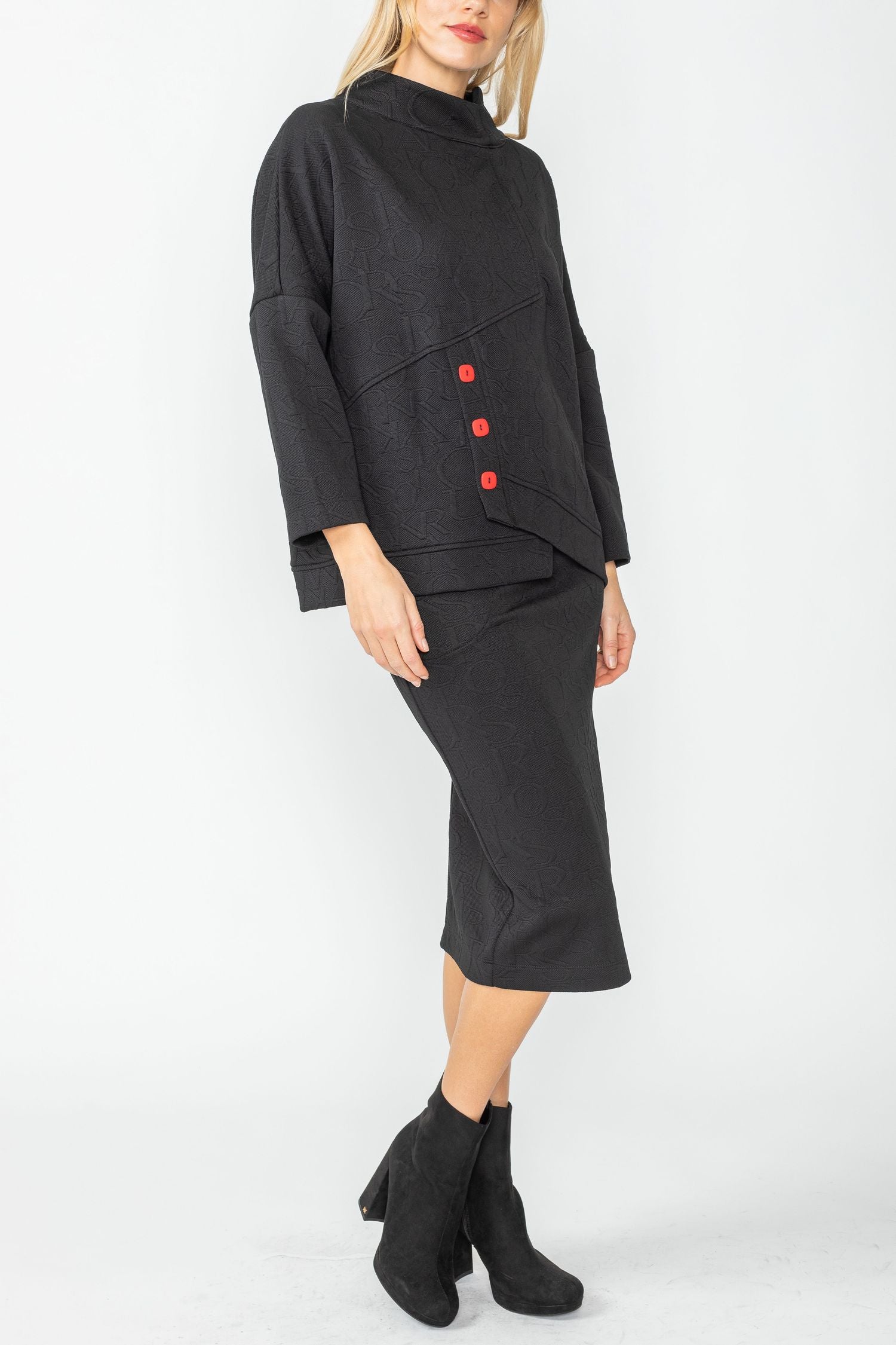 Black and Red Asymmetrical Stand Collar Loose-Fit Top