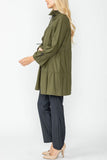 Olive Drawstrings Stand Collar Layered Shirring Jacket