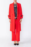 Red Shawl Collar Raglan Sleeve Coat