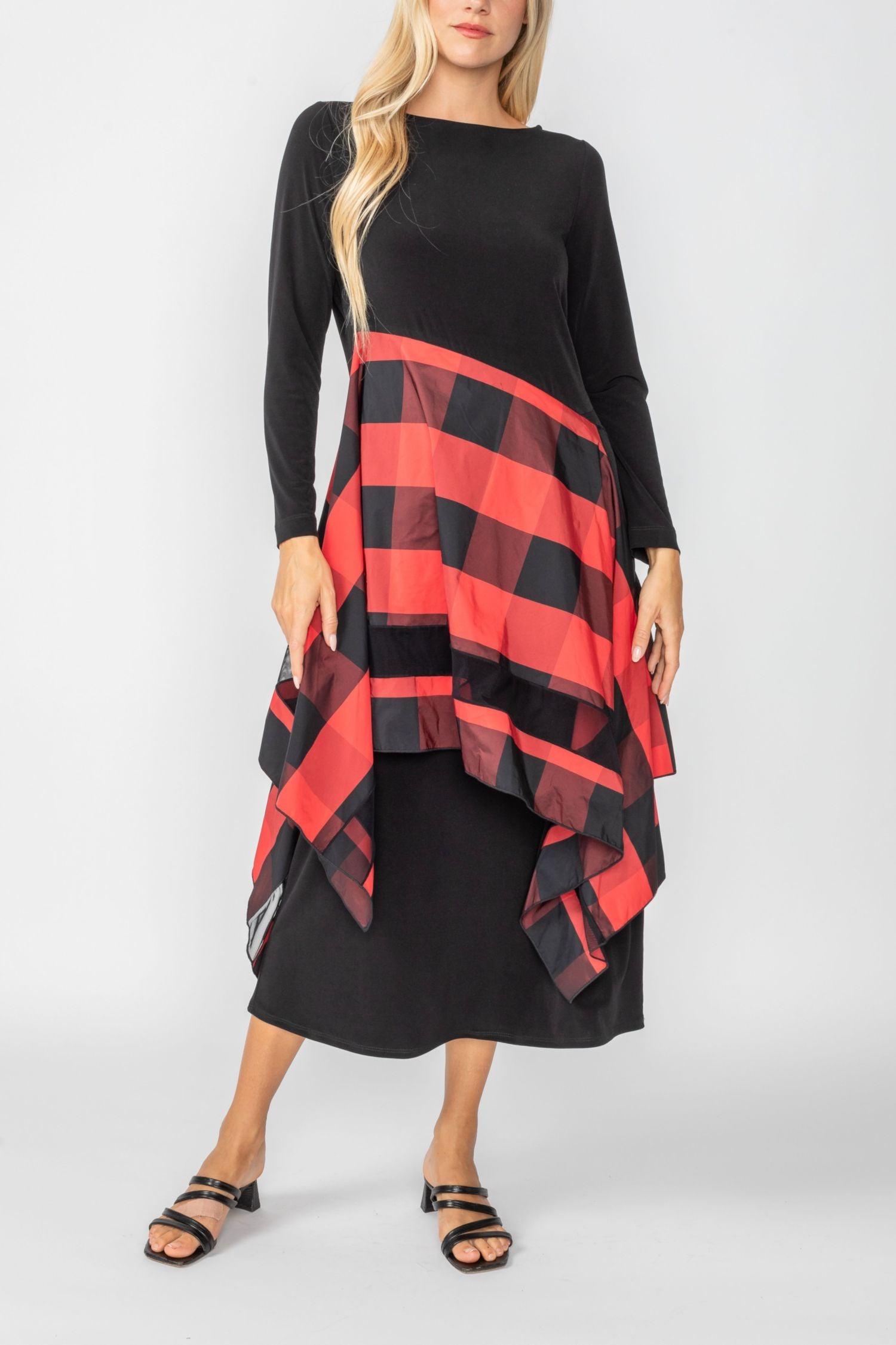 Red Boat Neck Asymmetrical Layer Mix Dress Red / X-Large Red Boat Neck Asymmetrical Layer Mix Dress Red / X-Large