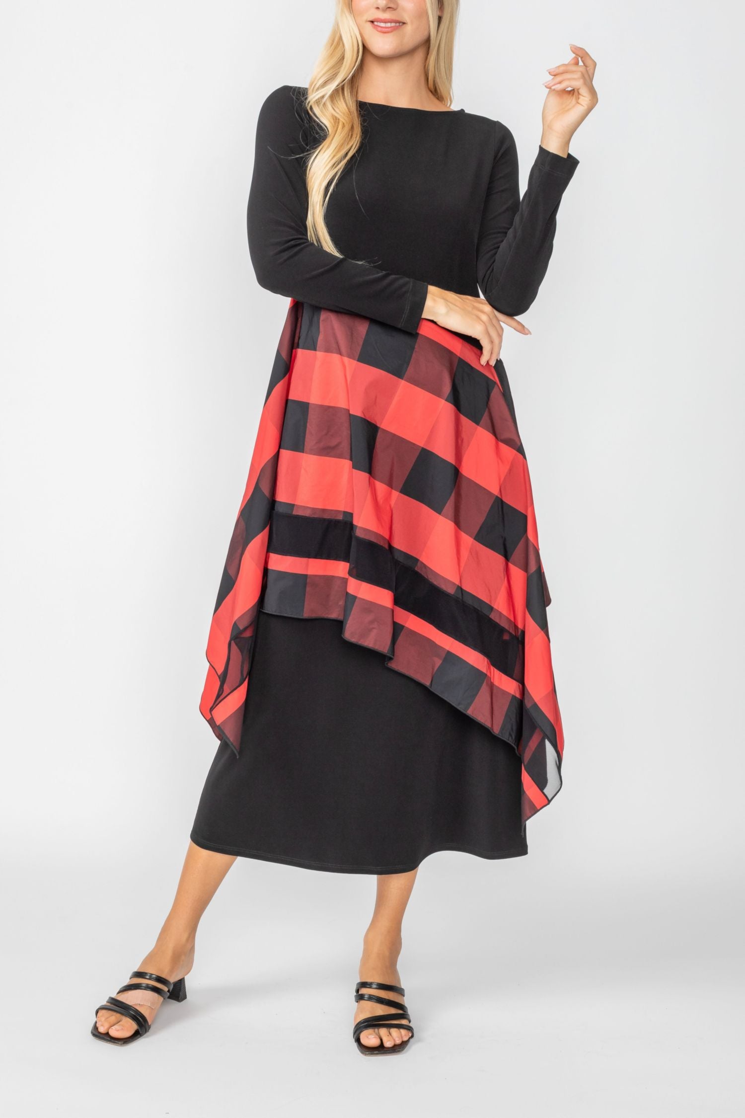 Red Boat Neck Asymmetrical Layer Mix Dress Red / X-Large