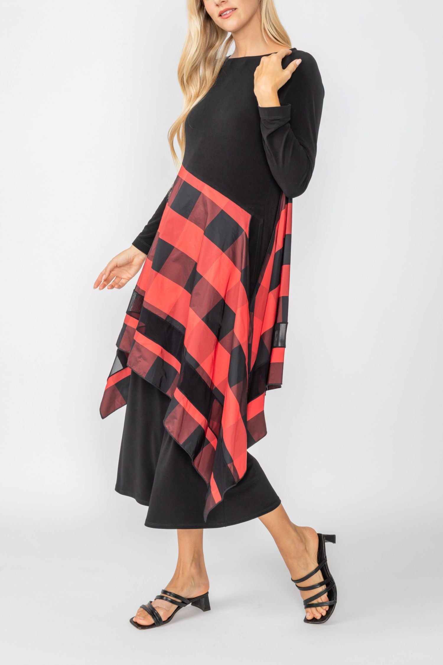 Red Boat Neck Asymmetrical Layer Mix Dress Red / X-Large