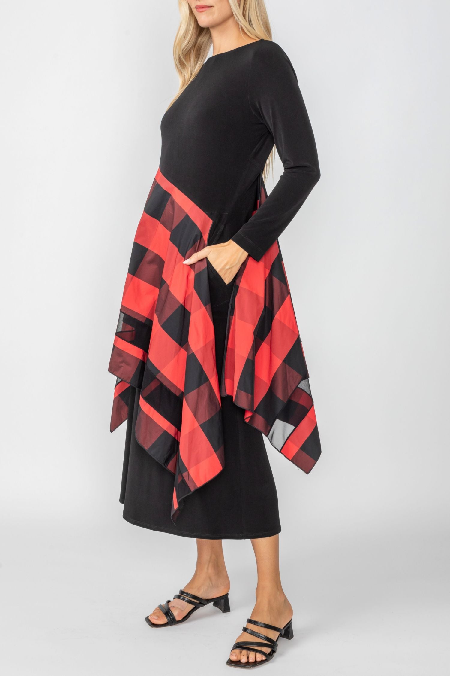 Red Boat Neck Asymmetrical Layer Mix Dress Red / X-Large Red Boat Neck Asymmetrical Layer Mix Dress Red / X-Large