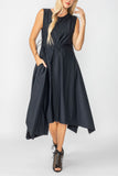 Black One Shoulder and Side Cord Drawstring Asymmetrical Dress