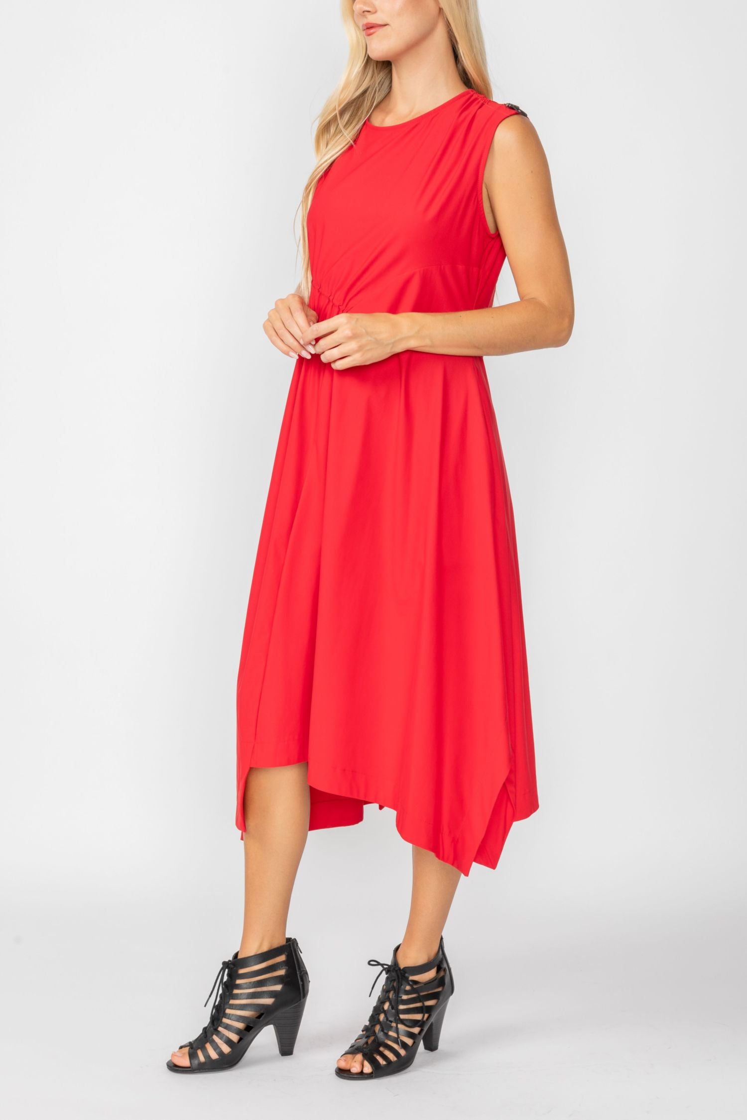 Red One Shoulder and Side Cord Drawstring Asymmetrical Dress Red / Large Red One Shoulder and Side Cord Drawstring Asymmetrical Dress Red / Large