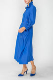 Blue Draw Stand Collar Side Drawed Shirring Long Jacket