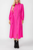 Pink Draw Stand Collar Side Drawed Shirring Long Jacket