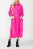 Pink Draw Stand Collar Side Drawed Shirring Long Jacket