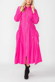 Pink Draw Stand Collar Side Drawed Shirring Long Jacket