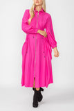 Pink Draw Stand Collar Side Drawed Shirring Long Jacket