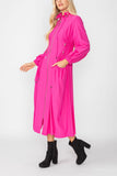 Pink Draw Stand Collar Side Drawed Shirring Long Jacket