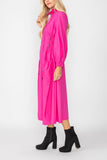 Pink Draw Stand Collar Side Drawed Shirring Long Jacket