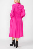 Pink Draw Stand Collar Side Drawed Shirring Long Jacket