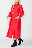 Red Draw Stand Collar Side Drawed Shirring Long Jacket