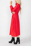 Red Draw Stand Collar Side Drawed Shirring Long Jacket