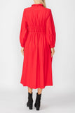 Red Draw Stand Collar Side Drawed Shirring Long Jacket