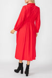 Red Draw Stand Collar Side Drawed Shirring Long Jacket