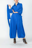 Blue Blouson Sleeve Wide-Leg Jumpsuit