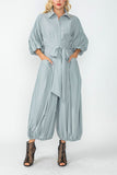 Gray Blouson Sleeve Wide-Leg Jumpsuit