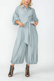 Gray Blouson Sleeve Wide-Leg Jumpsuit