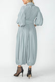 Gray Blouson Sleeve Wide-Leg Jumpsuit