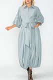 Gray Blouson Sleeve Wide-Leg Jumpsuit