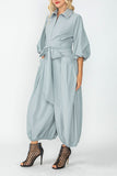 Gray Blouson Sleeve Wide-Leg Jumpsuit