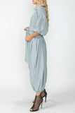 Gray Blouson Sleeve Wide-Leg Jumpsuit