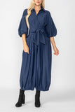 Navy Blouson Sleeve Wide-Leg Jumpsuit