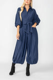 Navy Blouson Sleeve Wide-Leg Jumpsuit