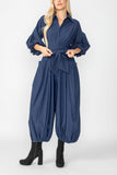 Navy Blouson Sleeve Wide-Leg Jumpsuit