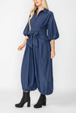 Navy Blouson Sleeve Wide-Leg Jumpsuit