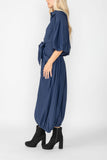 Navy Blouson Sleeve Wide-Leg Jumpsuit