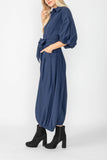 Navy Blouson Sleeve Wide-Leg Jumpsuit