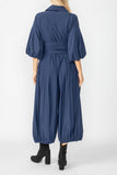 Navy Blouson Sleeve Wide-Leg Jumpsuit