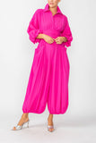 Pink Blouson Sleeve Wide-Leg Jumpsuit