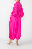 Pink Blouson Sleeve Wide-Leg Jumpsuit