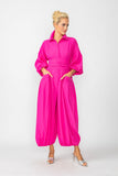 Pink Blouson Sleeve Wide-Leg Jumpsuit