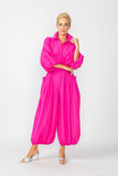 Pink Blouson Sleeve Wide-Leg Jumpsuit