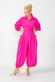 Pink Blouson Sleeve Wide-Leg Jumpsuit