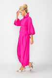 Pink Blouson Sleeve Wide-Leg Jumpsuit