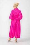 Pink Blouson Sleeve Wide-Leg Jumpsuit