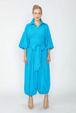 Turquoise Blouson Sleeve Wide-Leg Jumpsuit