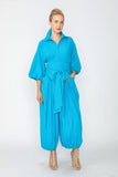 Turquoise Blouson Sleeve Wide-Leg Jumpsuit