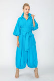 Turquoise Blouson Sleeve Wide-Leg Jumpsuit