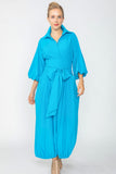 Turquoise Blouson Sleeve Wide-Leg Jumpsuit